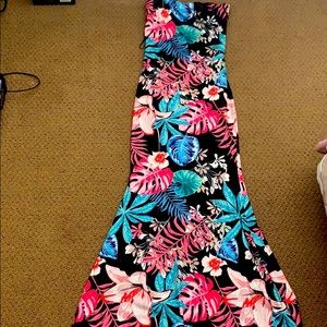 Floral mermaid bottom strapless dress